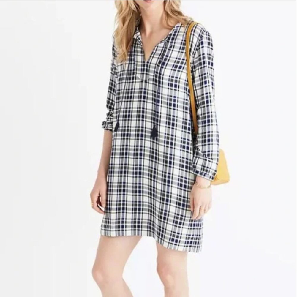 Madewell Plaid Artiste Tunic Shift Dress with Tassels XS